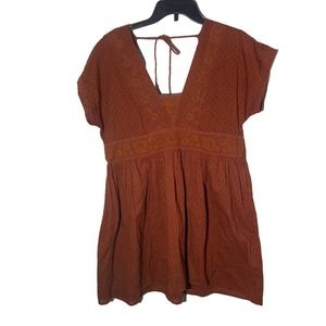 Shyanne Womens Boho Dress Size Med Rust Orange Cotton Short Sleeve